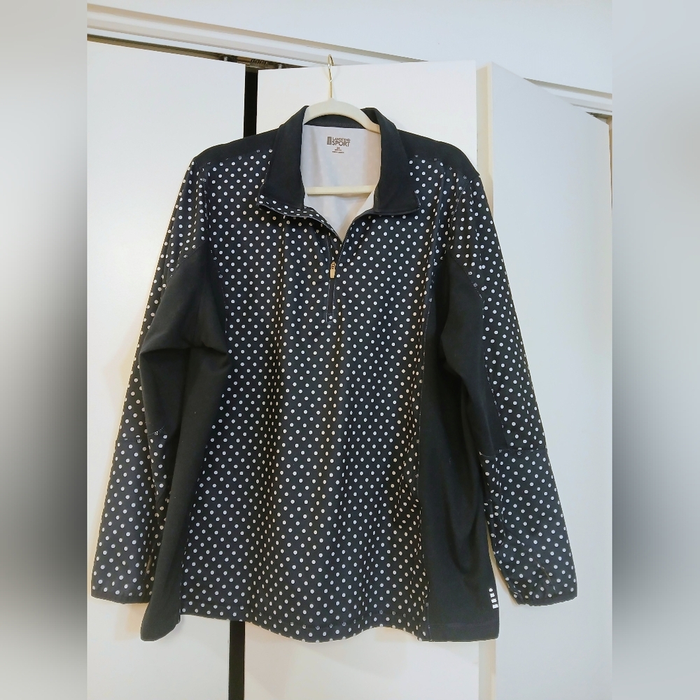 Land's End Sporty Women's Blue/White Polka Dot 1/4 Zip Shirt Activewear